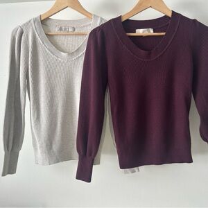 Set of 2 Elegant LOFT Women's Sweater Cream & Burgundy